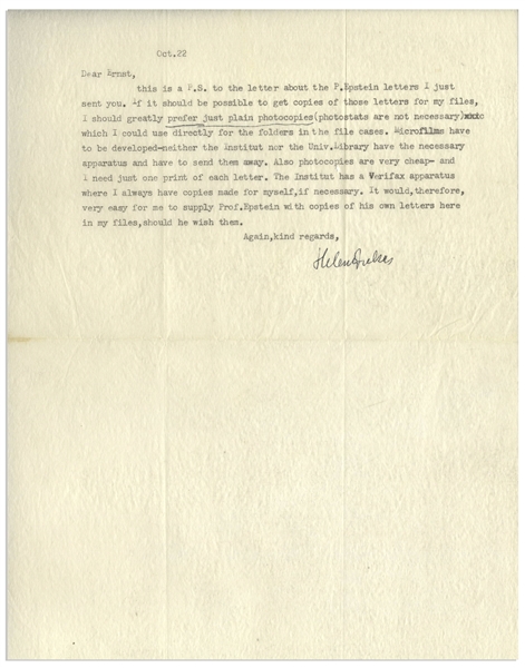 Helen Dukas Letters Signed Regarding Cataloguing Albert Einstein's Correspondence
